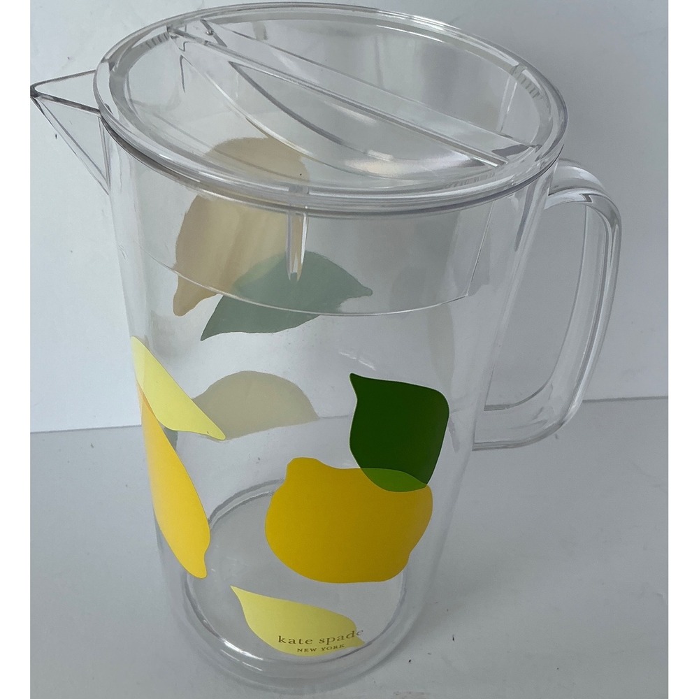 Kate Spade Lemon Acrylic Pitcher Double Wall Clear Yellow Fruit Print 9‎ Inch